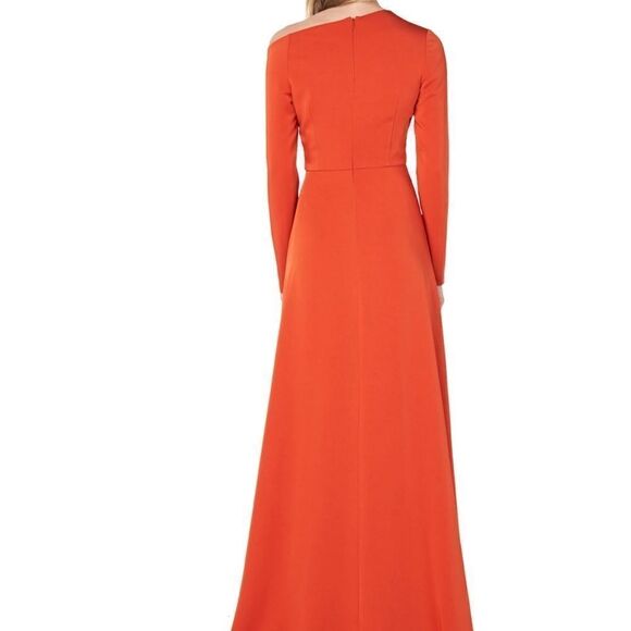 TANGERINE Prom Gown Kay Unger Long Sleeve  Asymmetrical Lined  Core NWT size 6 - Picture 7 of 9